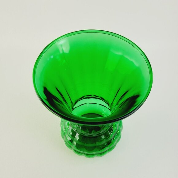 Retro Anchor Hocking 9" Forest Green Glass Vase, Flared Pineapple, MCM USA Made - Picture 4 of 9
